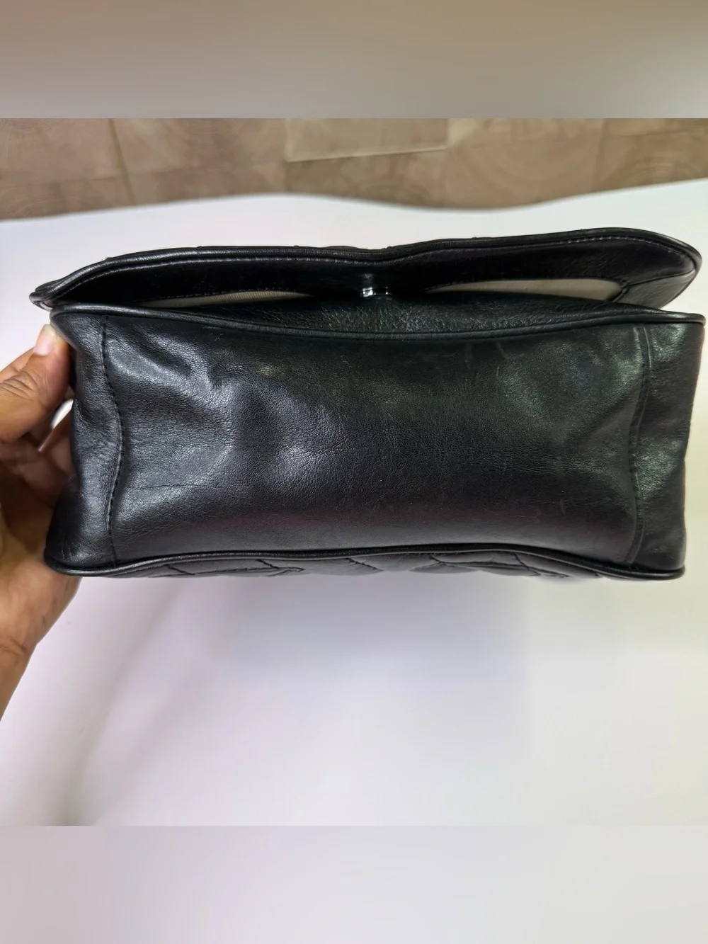 Tory Burch black quilted leather crossbody bag with chain strap